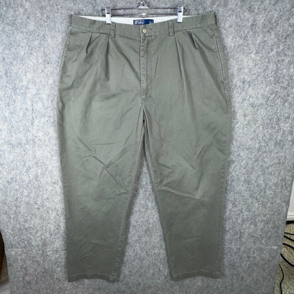 VTG Polo Ralph Lauren Pant Mens 40/32 Gray Olive Andrew Pleated Chino Cotton Y2K